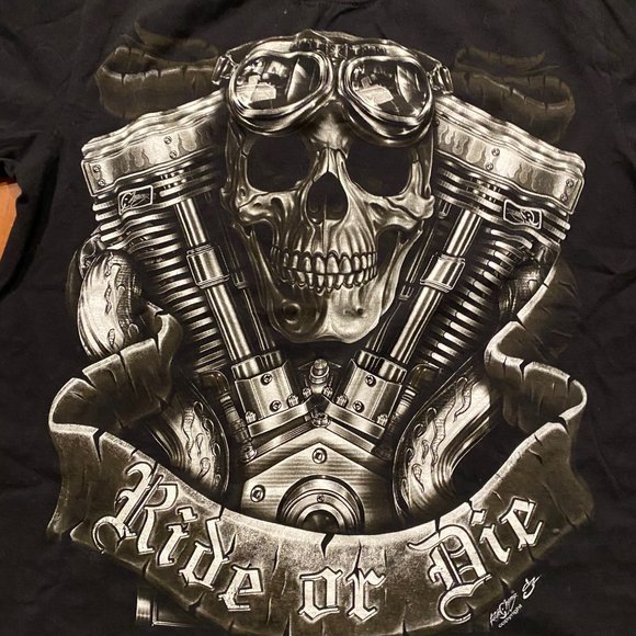 Rock Chang Shirt Skull Motorcycle Ride or Die - Picture 2 of 5